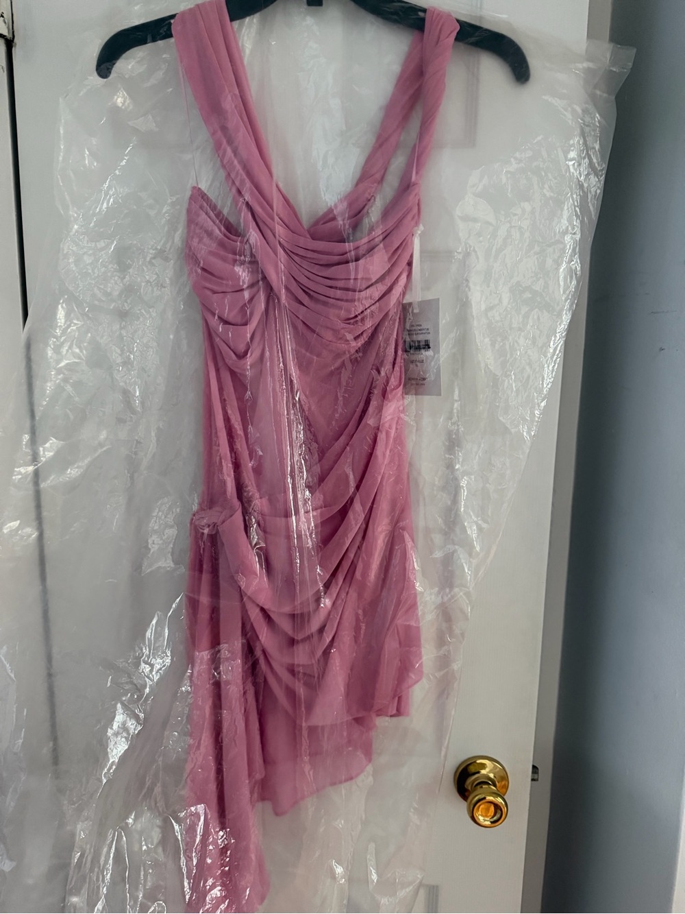 Ronny Kobo Collection Pink Asymmetrical Draped Cocktail Dress